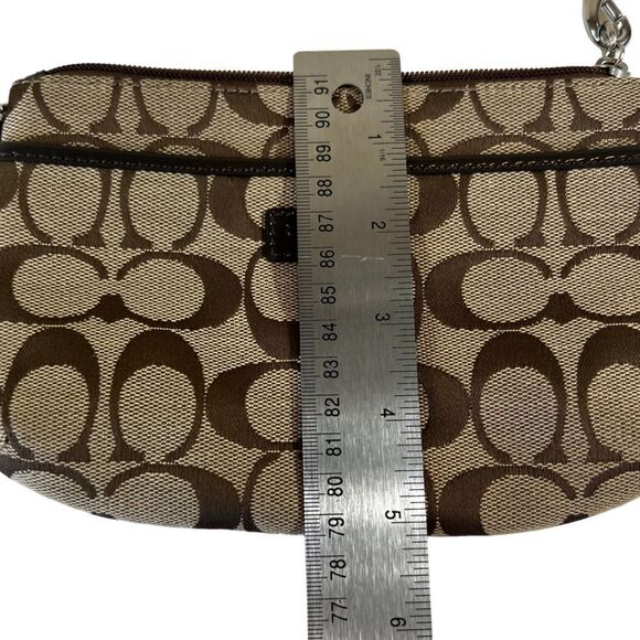 Coach Brown Tan Jacquard Canvas Monogrammed Signature Cs Zip Wristlet No F51685 - Picture 8 of 9